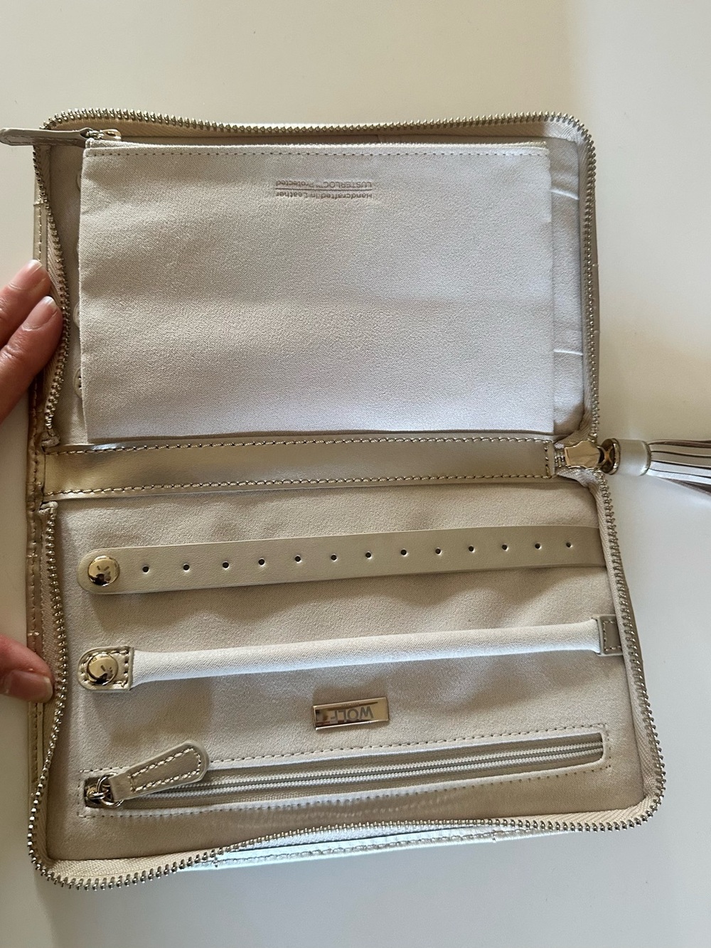 WOLF Zip-Around Travel Jewelry Case in Gold with Tassel - Picture 7 of 10